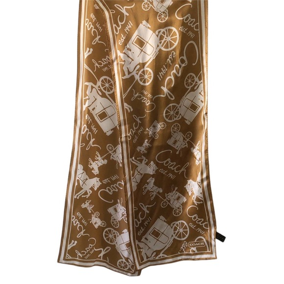 Coach Accessories - Coach scarf gold carriage pattern 100% silk 27×150 cm Used Japan
